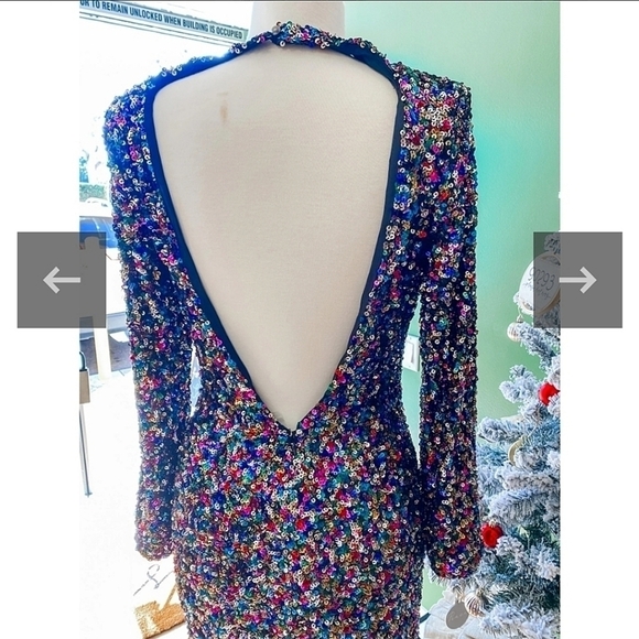 FORE-Rainbow Sequin Open Back Mini Dress-Size XL - Picture 4 of 17